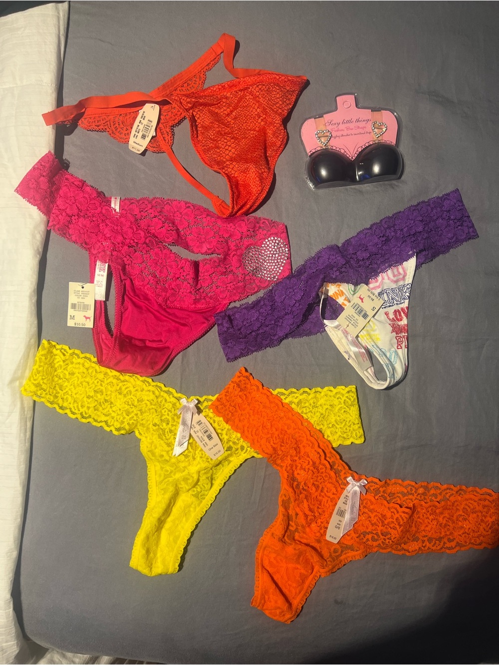 11pairs! Victoria's Secret Lace Thong Set in Hot Pink, Purple, Orange & Yellow